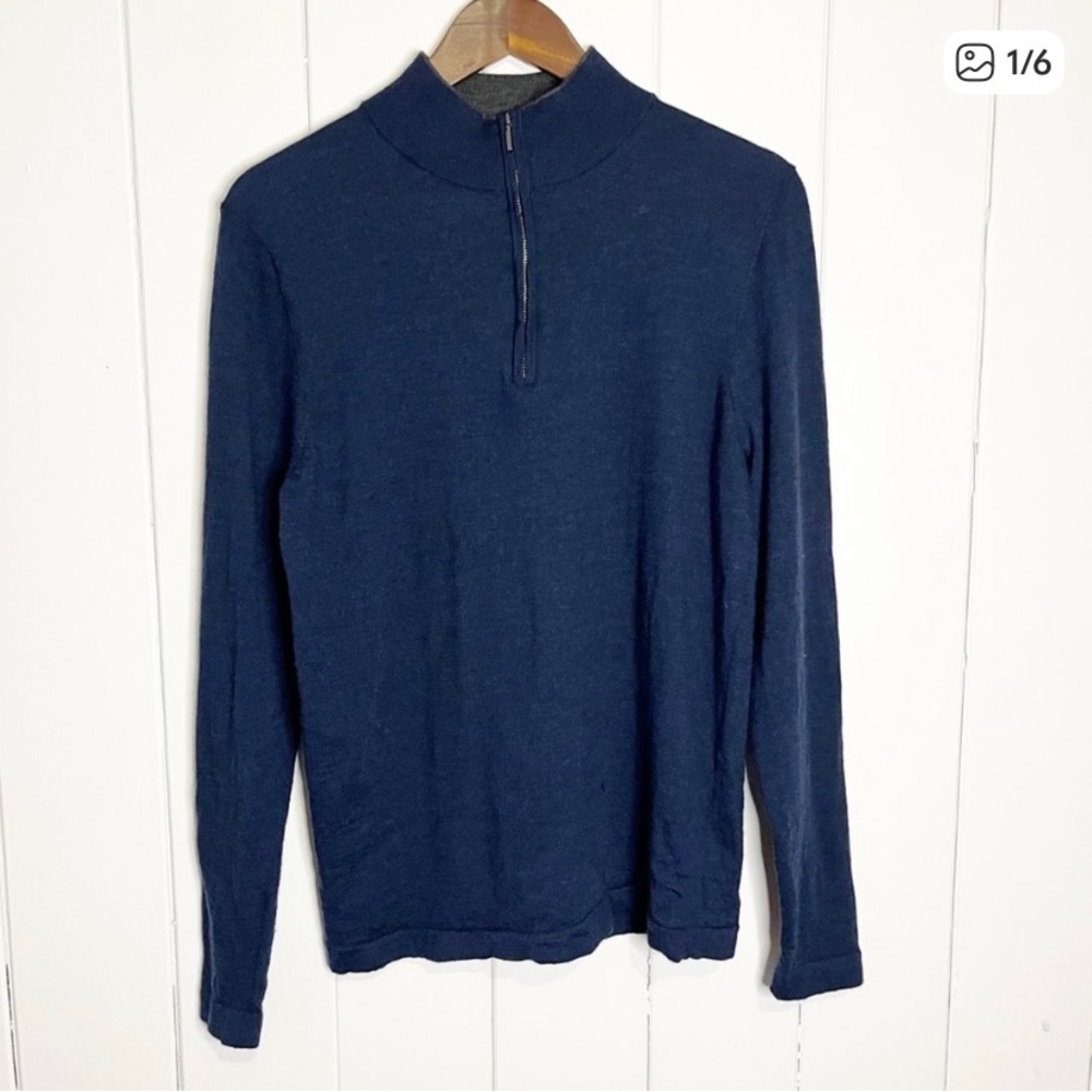 Patrick Assaraf Men's Navy Half-Zip Sweater